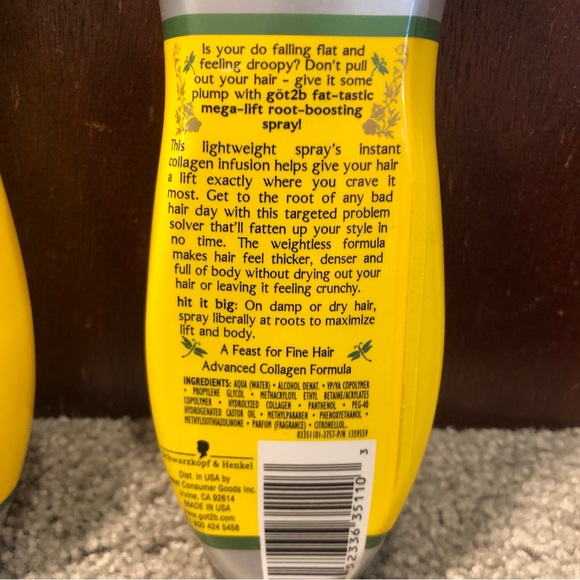 Schwarzkopf Got2b Fat-Tastic Mega Lift Root Boosting Spray 6oz, Collagen - Picture 3 of 6